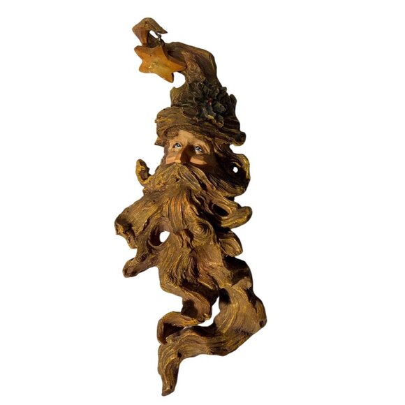 Old Man Tree Face Santa Ornament With Star & Holly Accents For Holiday Decor 8" - Picture 1 of 9